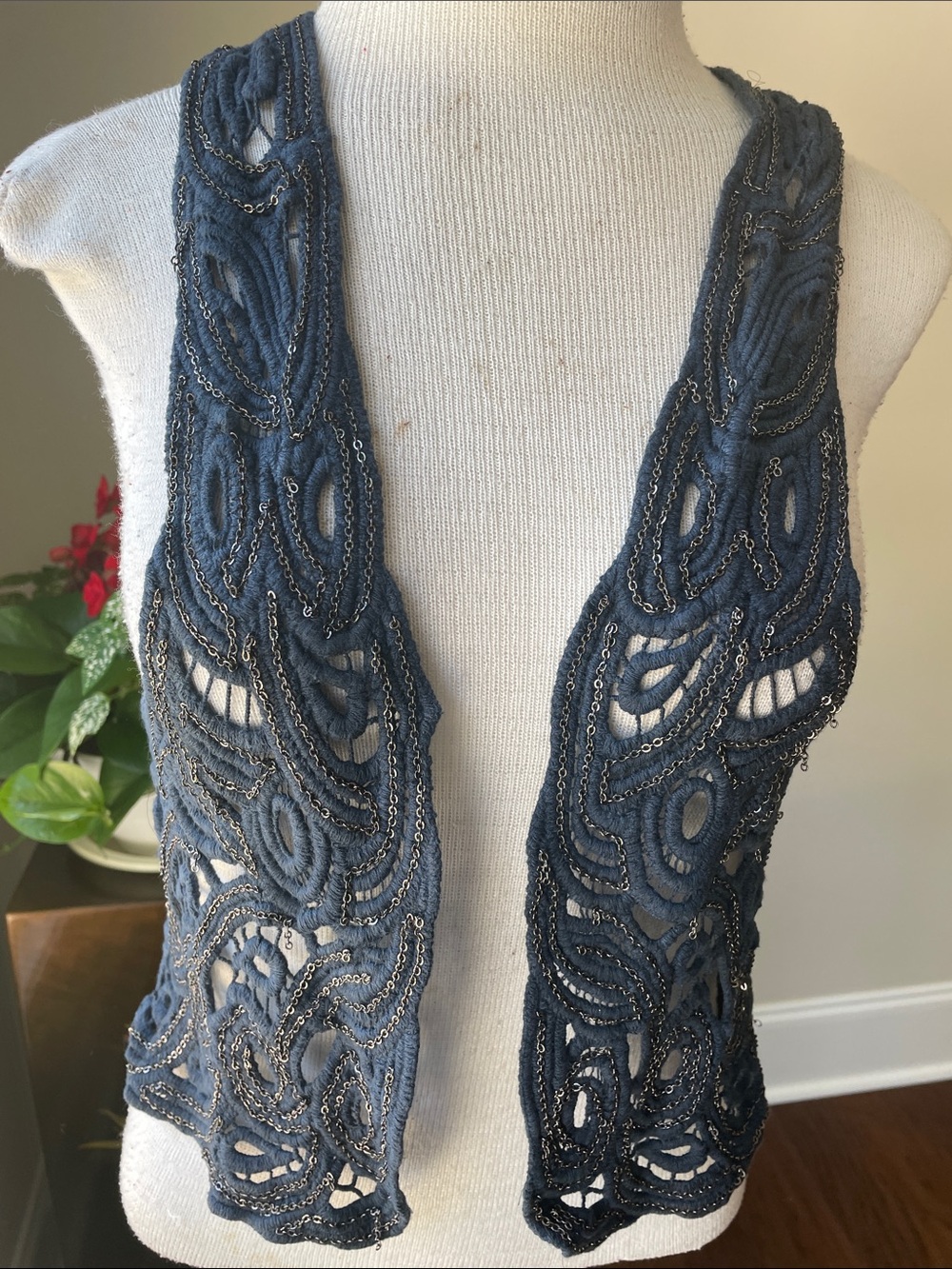 Navy Crochet Beaded Camisole Vest